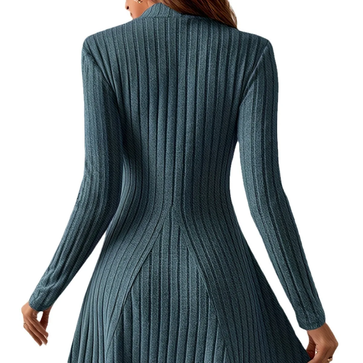 Knitted Dress Women Mini Dresses Turtleneck Knitting A Line Folds Knitwear Above Knee Vestidos Autumn Winter Office Lady 2025