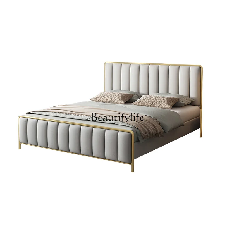 

Italian light luxury first-floor cowhide double bed modern simple Nordic small apartment