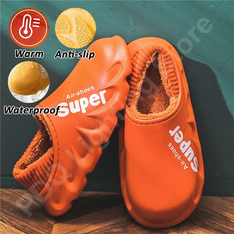 Winter Slippers Men Shoes Waterproof Warm Sneaker Slippers Women Non-Slip Indoor Plush Home Footwear Outdoor Platform Shoes Man