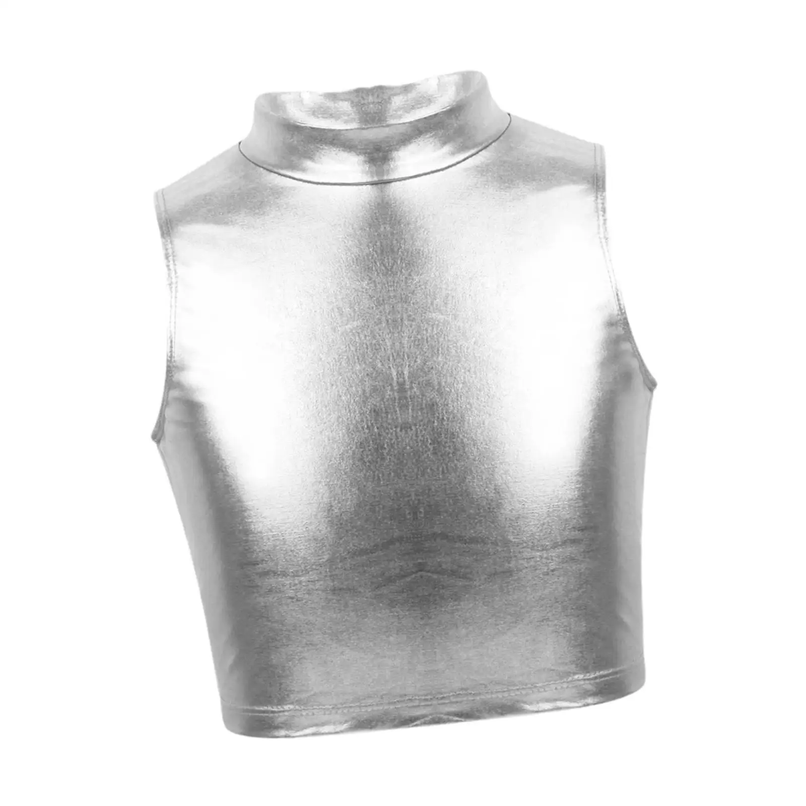Cropped Tank Tops for Women Sleeveless High Neck Polyester Shiny Disco Vest for Stage Performance Dance Class Party Outfit