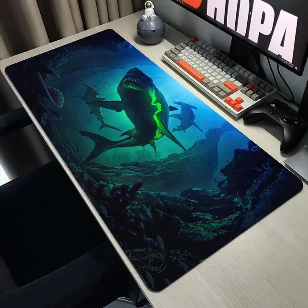 Tapete de mouse de tubarão feroz, acessórios grandes para computador, mesa de jogos de escritório, xxl, antiderrapante, teclado para jogos, mousepads de mesa