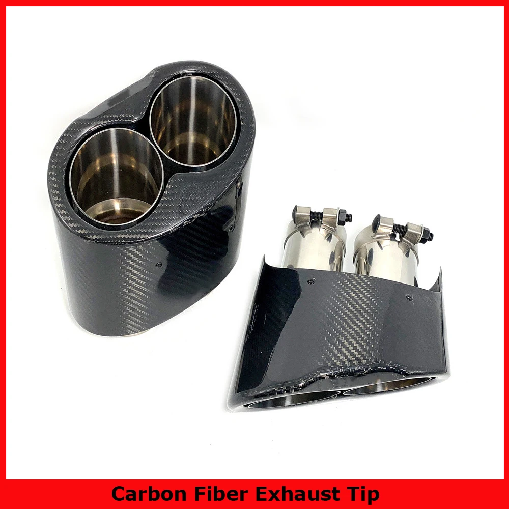 1 Pair Double Tube Exhaust Tip For RS3 RS4 RS5 RS6 RS7 Carbon Fiber IN 48-80MM Car universal Nozzles For S4 S5 S6 Exhaust System