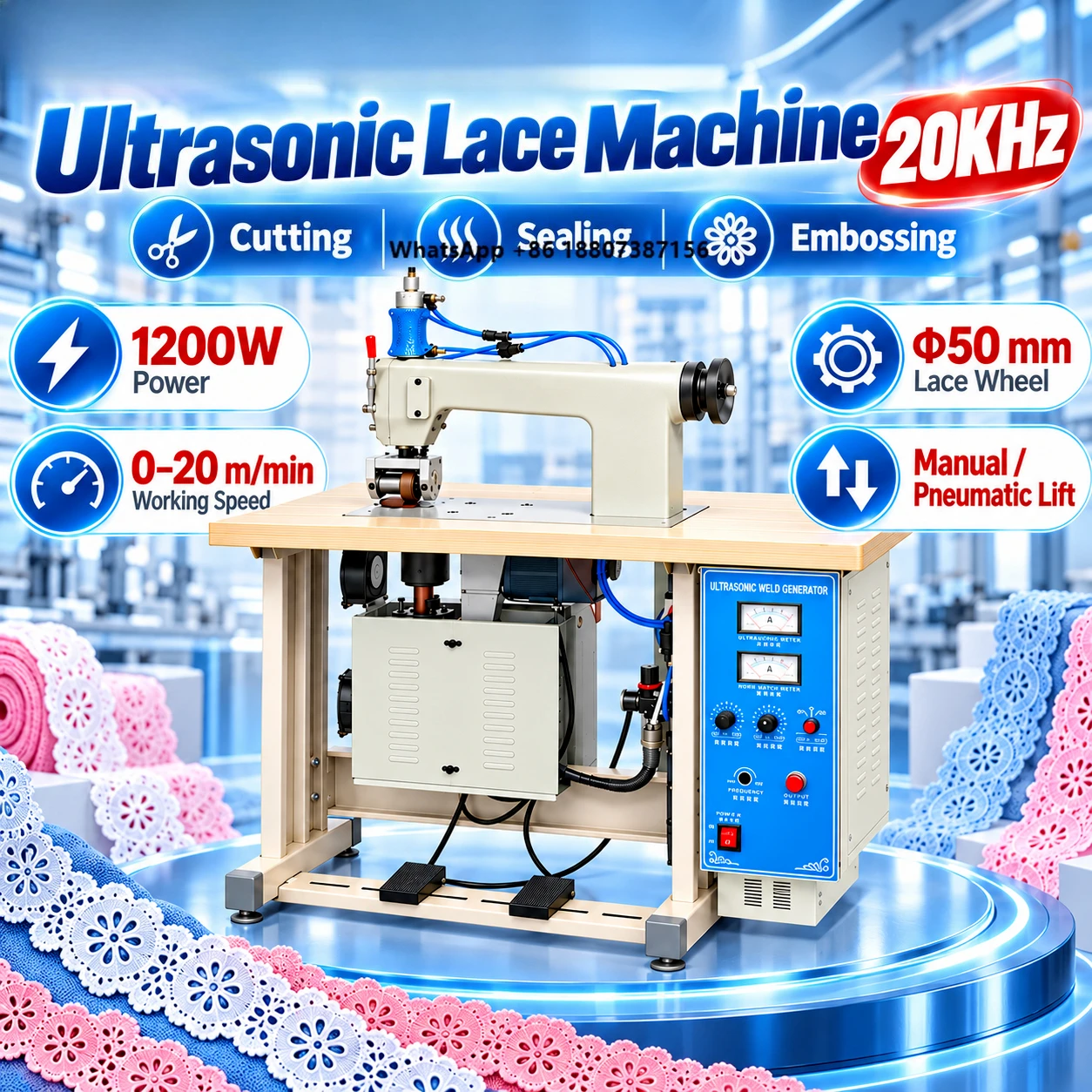NEW Ultrasonic Lace Bonding Sewing Machine 20kHz for Underwear Bra Nonwoven Fabric Scallop Edge Cutting and Sealing