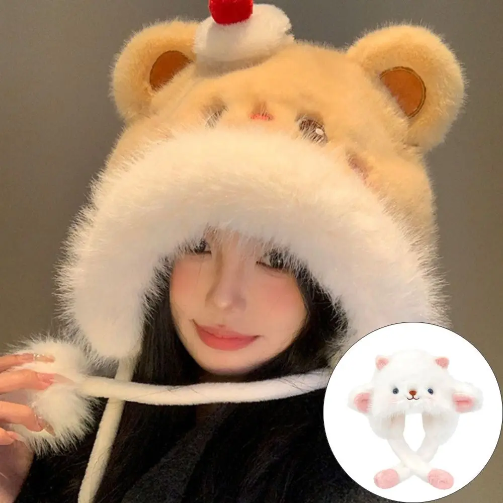 

Cute Fluffy Fur Plush Ear Protection Cap Thick Cartoon Sheep Keep Warm Headgear Windproof Winter Warm Hat Hat Gifts