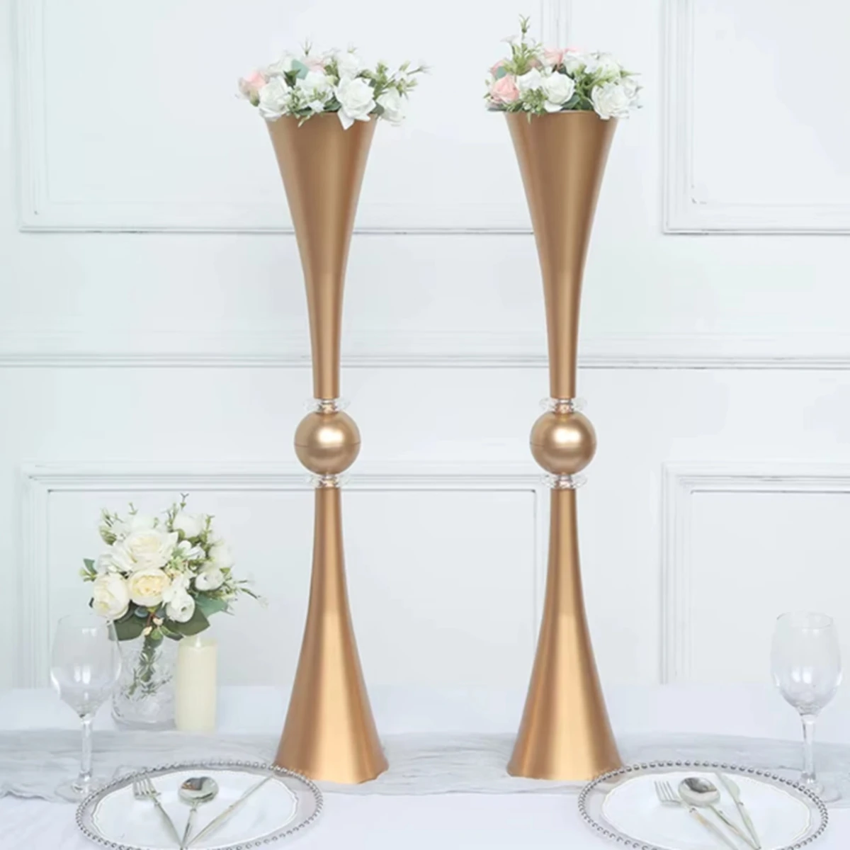 50cm to 1000cm,5Pcs/10pcs)Gold Cylinder Vases for Home Decor, Wedding Centerpieces, Trumpet Vase, Wedding Centerpieces,