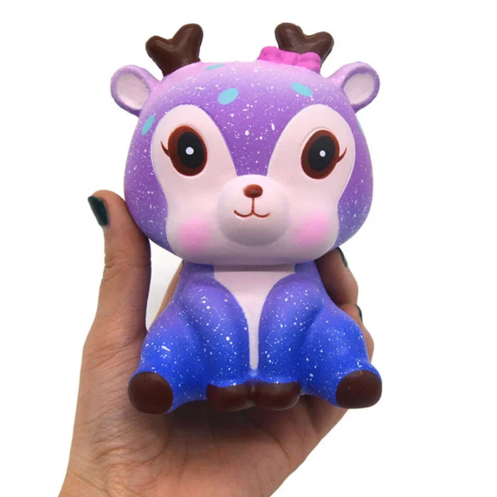 Squishy Blue Dream Starry Sky deer Squeeze Stress Relief Toy Set，Slow Rising Soft Fidget Toys for Kids Girl Gift