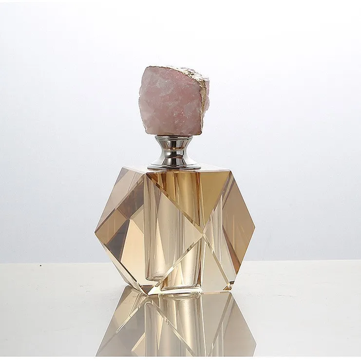 Creatieve polygonale kristallen glazen parfumfles, amberkleurige kristallen agaat parfumfles, luxe decoratieve pot voor thuis, woondecoratie