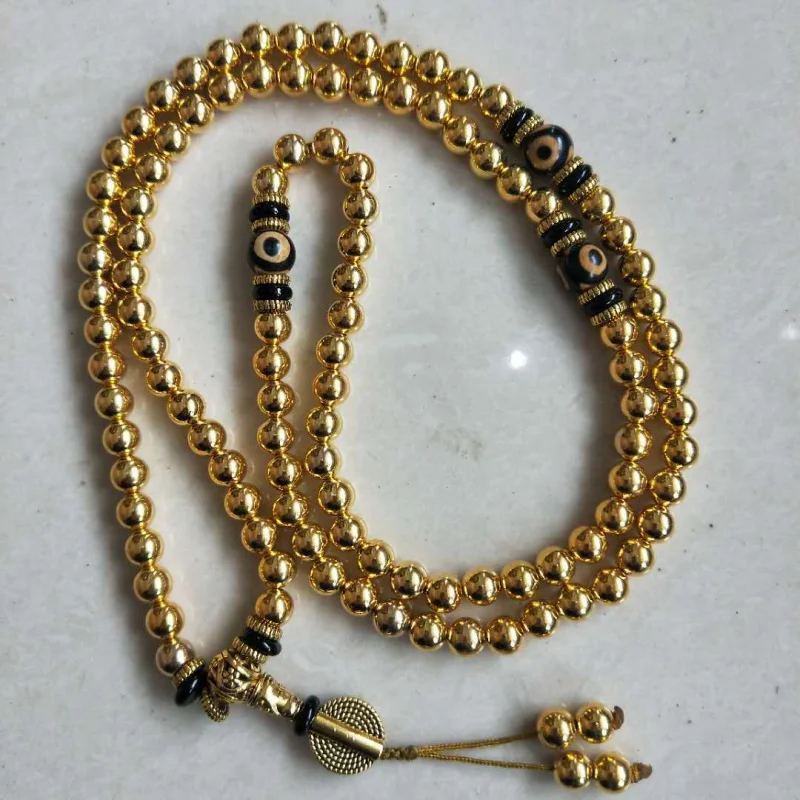 Vintage 108 Brass Round Necklace Bracelet Old Tibetan Style Buddhist Beads Fashionable Versatile
