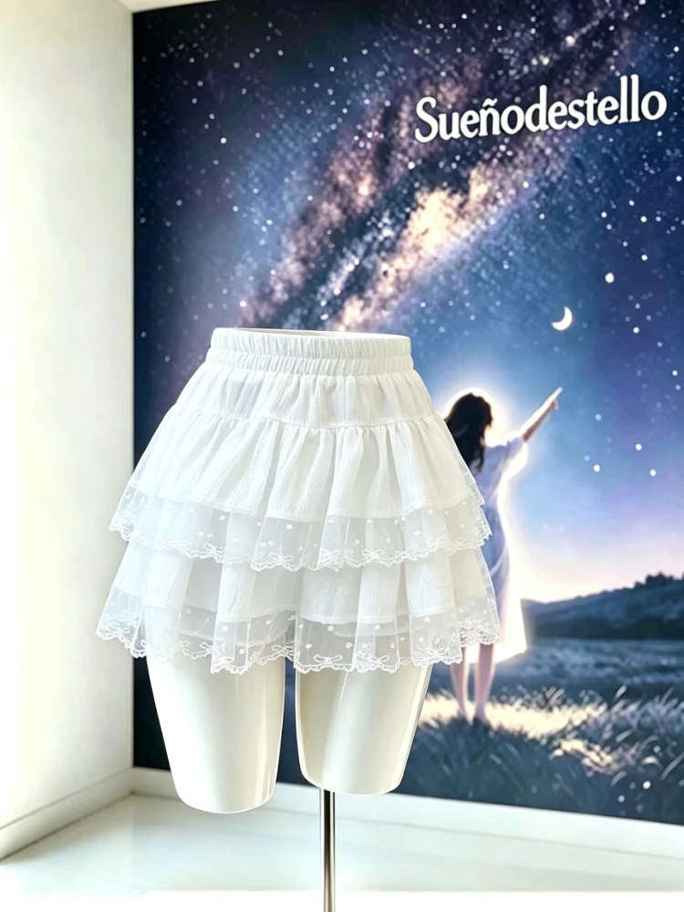 Ballet Core Sweet Women's Skirts High Waist Lace Trim Ruffle Tiered Mini Skirt Anti-exposure Slim Fit Casual Daily Outfit 2026