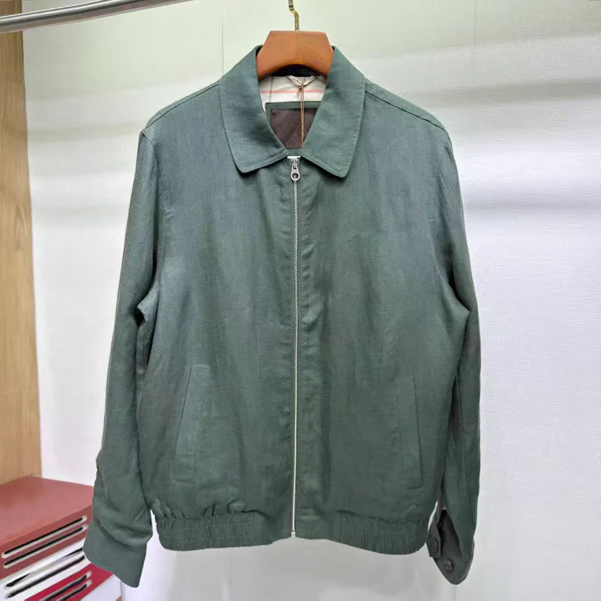 

Italian LP letter embroidered linen business stand-up jacket men's jacket