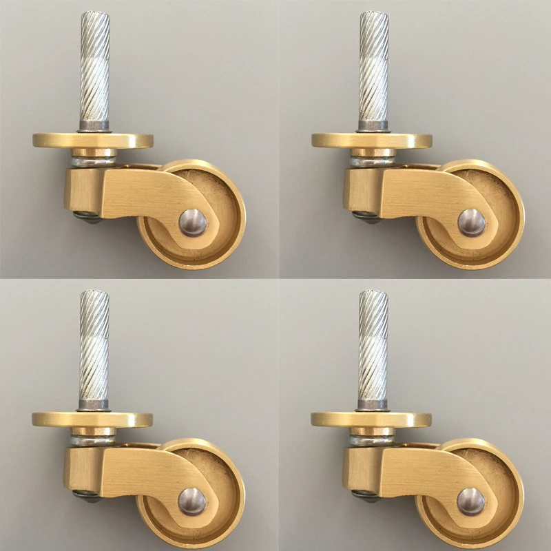 4PCS 1'' Solid Brass Casters Table Chair Sofa Couch Cabinet Castors 360° Rotary Wheels Smoothly Moving Furniture Rollers+Screws