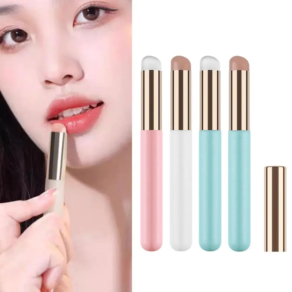 Silicone Lip Brush With Lid Round Head Makeup Brush Lipstick Tool Makeup Portable Concealer Mini Applicator Brush Multi-Use E2O1