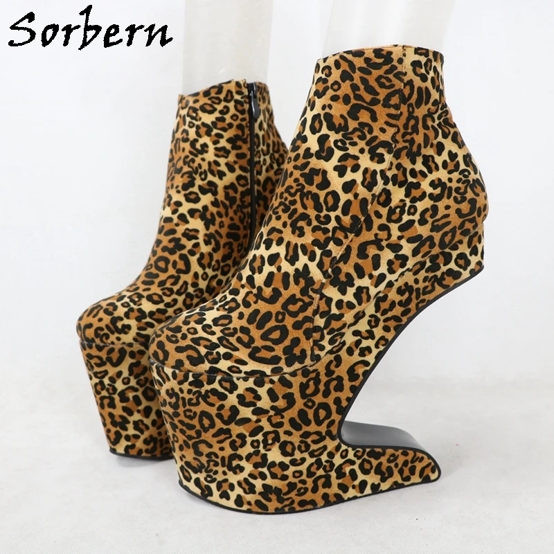 Sorbern Special Heelless Ankle Boots Women Thick Platform High Heels Drag Queen Fetish Shoes Unisex Short Booties No Heels