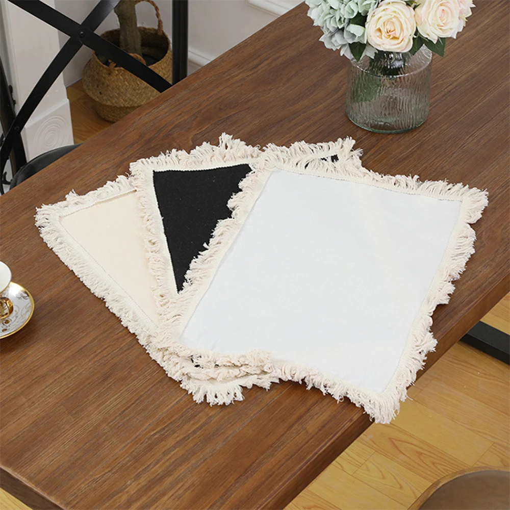 Nordic Solid Color Cotton Linen Placemat Home Cloth Table Mat Anti-Hot Insulation Meal Coaster Bowl Mat Table Decoration 45x30