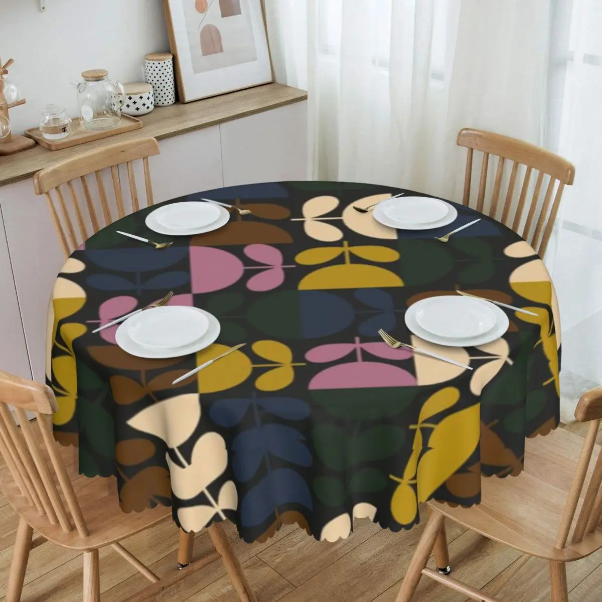 Custom Round Orla Kiely Multi Stem Geometric Table Cloth Oilproof Tablecloth 60 inch Table Cover for Kitchen Dinning