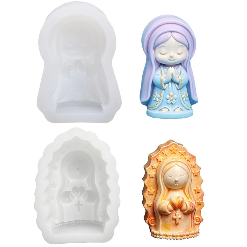 3D Prayer Virgin Mary Aroma Soap Plaster Wax Clay Craft Ornaments Making Mold DIY Praying Girl Candle Silicone Mold Home Decor