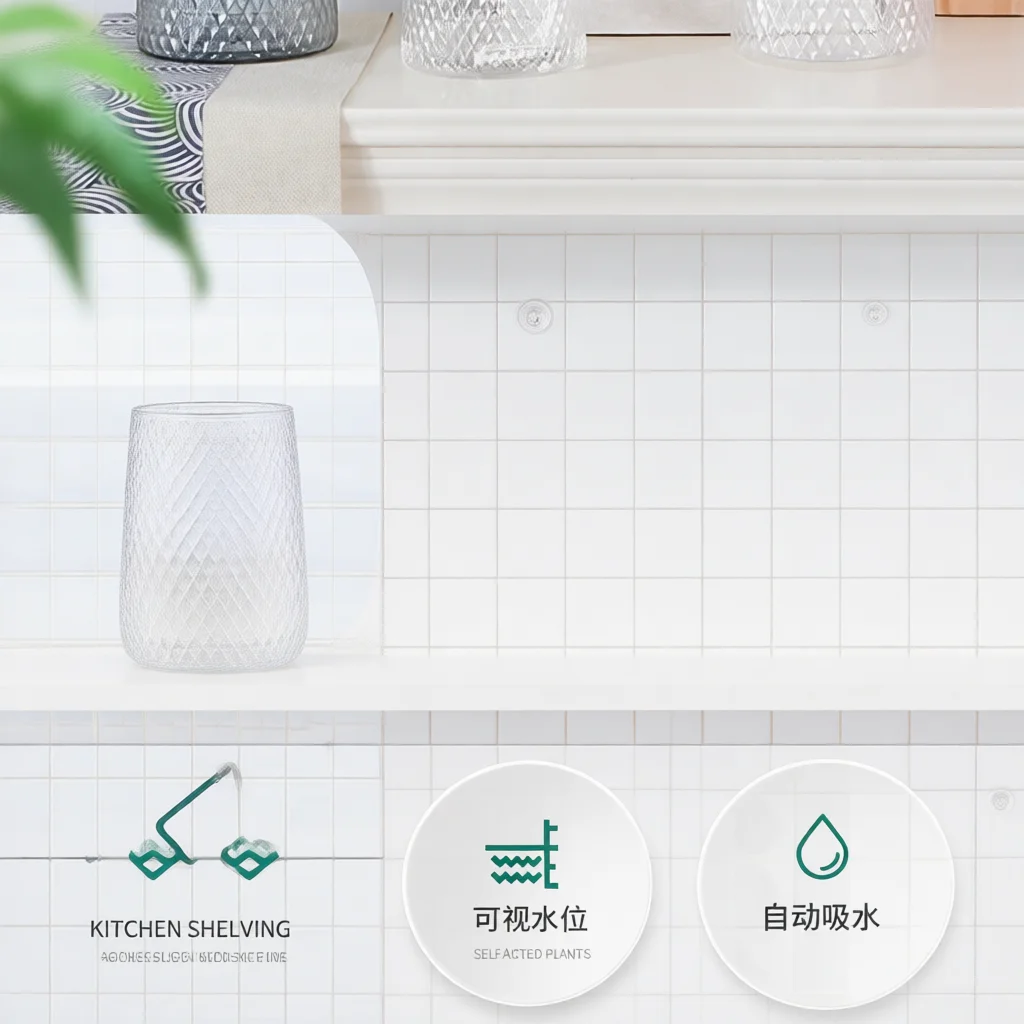 Clear Automatic Watering Planter Decorative Round Flower Basin Durable Plastic Pot For Desktop Home Indoor Greenery