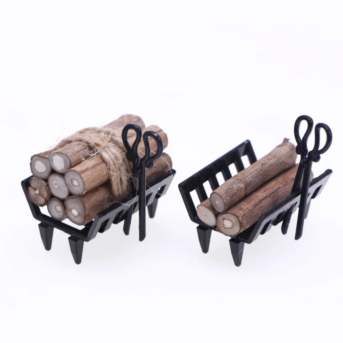 Mini Black Metal Firewood Rack  Firewood Pile Doll House Decor BJD Miniature Fireplace Scene Props Model Dollhouse Accessories