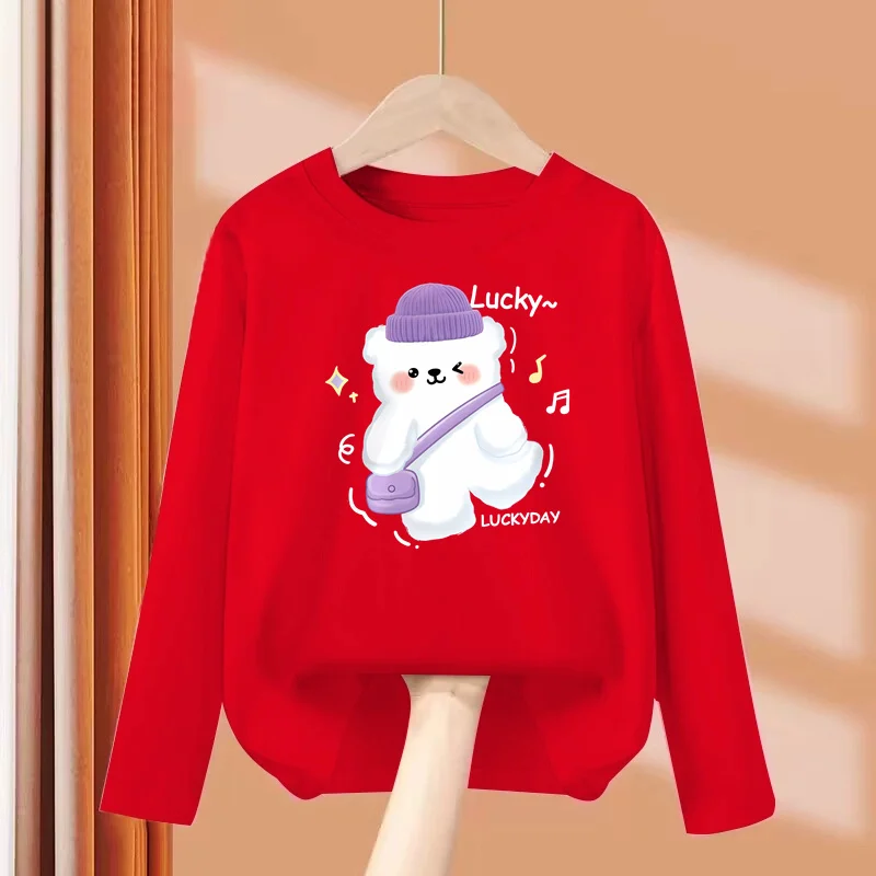 

Осенняя милая футболка с изображением медвежонка для маленьких девочек, хлопковые топы с длинными рукавами, одежда с мультяшным принтом для детей