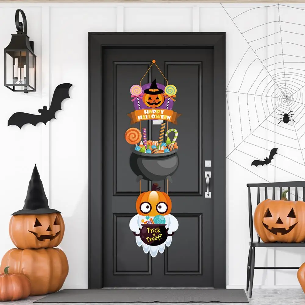 1 Set Halloween Pumpkin Door Pendants Hanging Wooden Door Signs Witch Hat Cartoon Design Spooky Smiling Face Parties Supplies