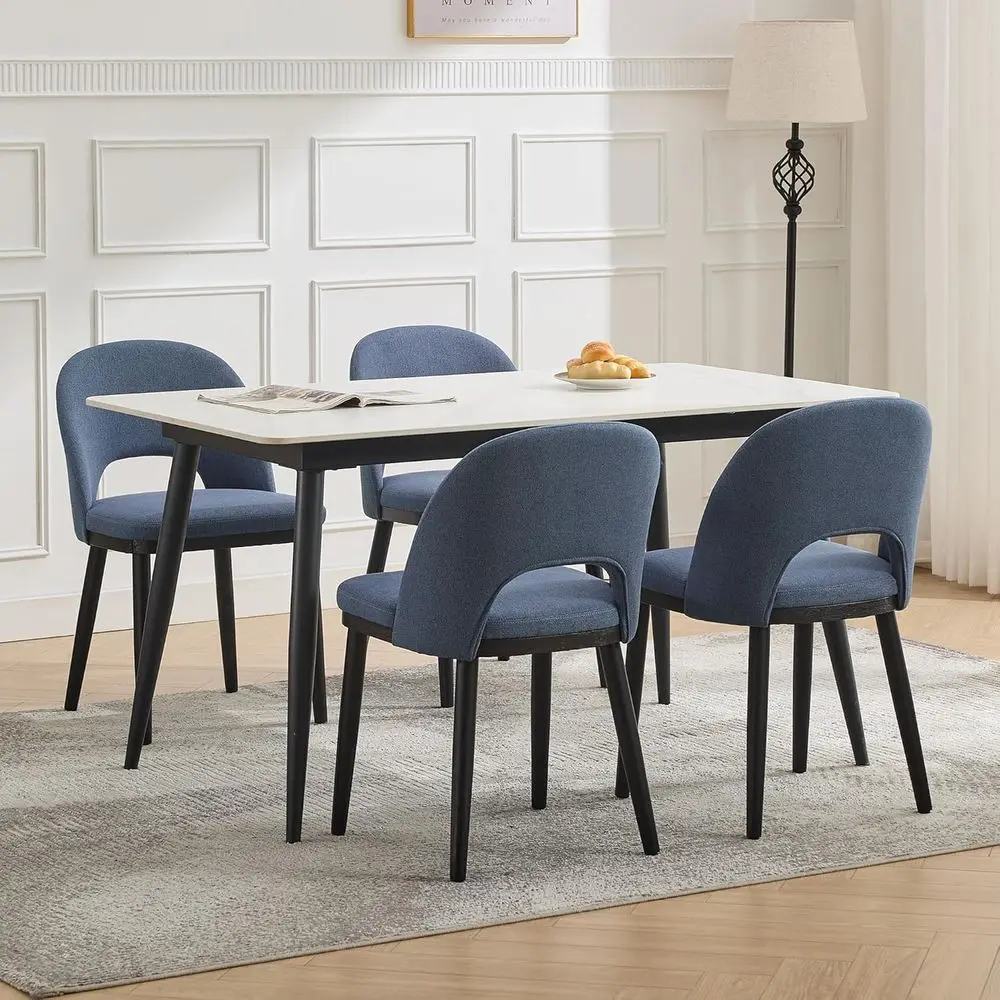 

Set of 4 Blue Fabric Upholstered Dining Chairs with High Back and Deep Seat for Kitchen or Restaurant Use