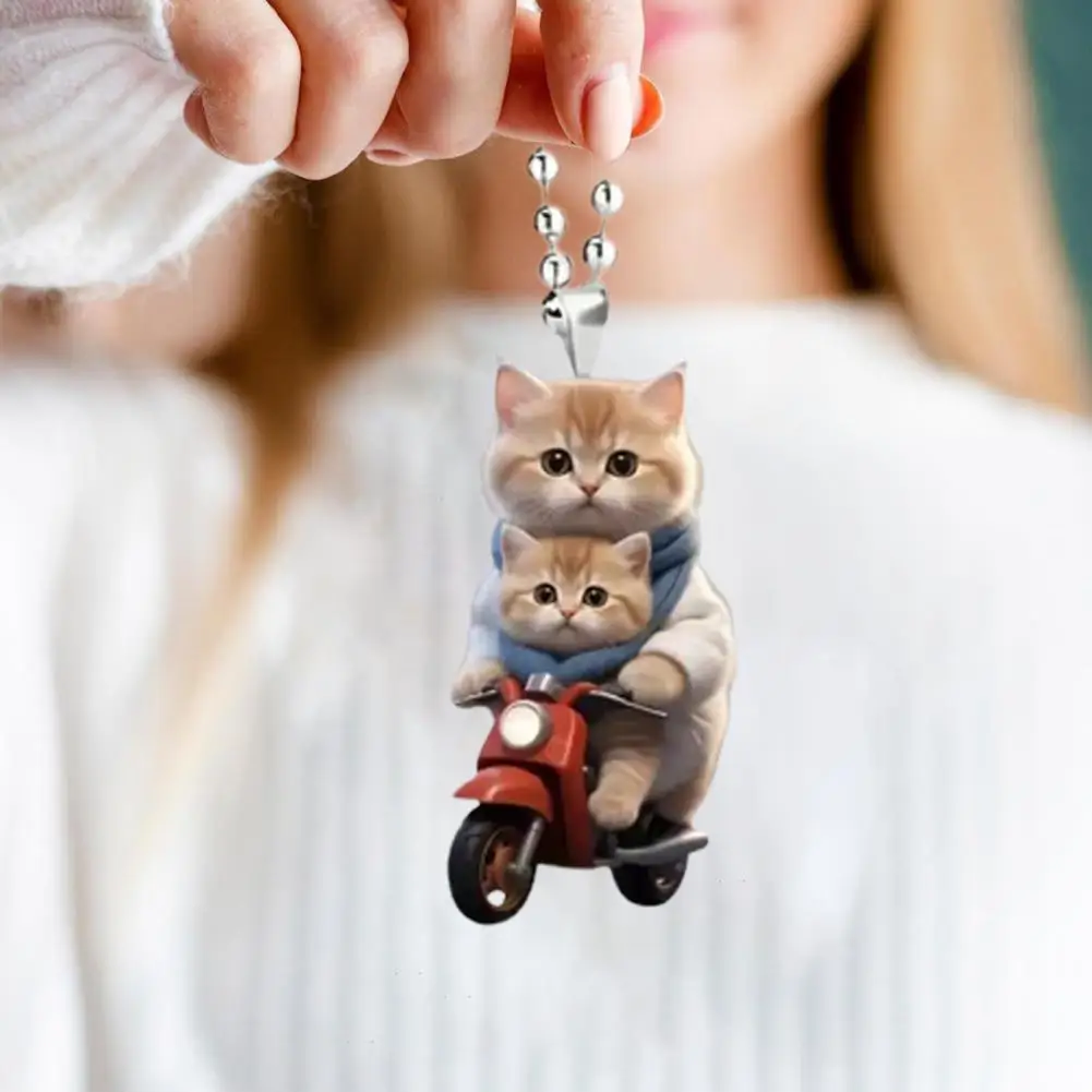 Gato pendurado decoração bonito moto gato acrílico pendurado decoração para casa carro 2d plana equitação gatinho ornamento para o natal