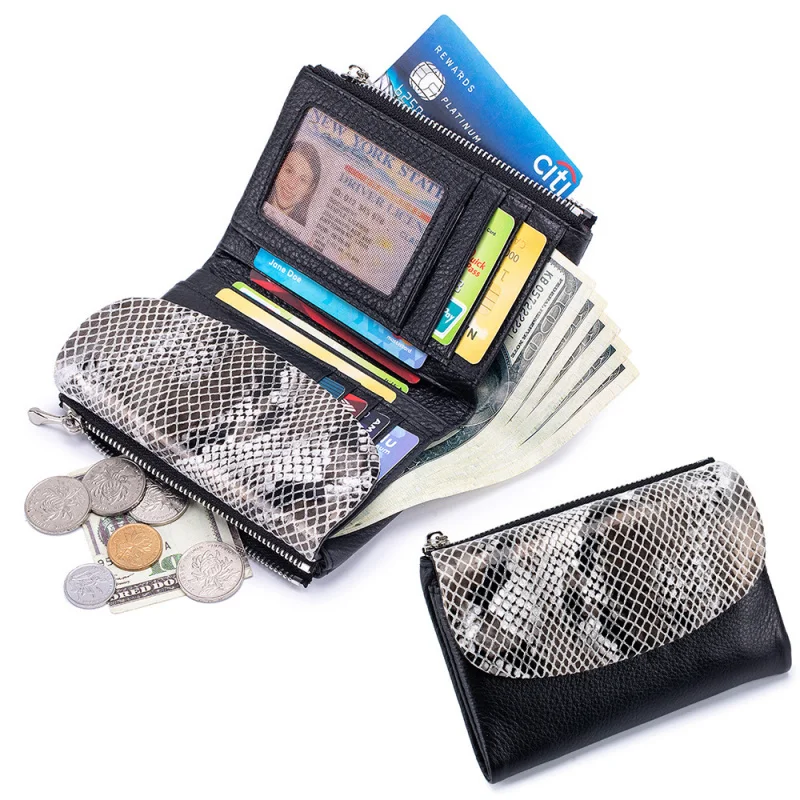 Western Cowhide Leather Multifunctional Snake Pattern Women Wallet Fashion Multi-card Slots Purse for Ladies
