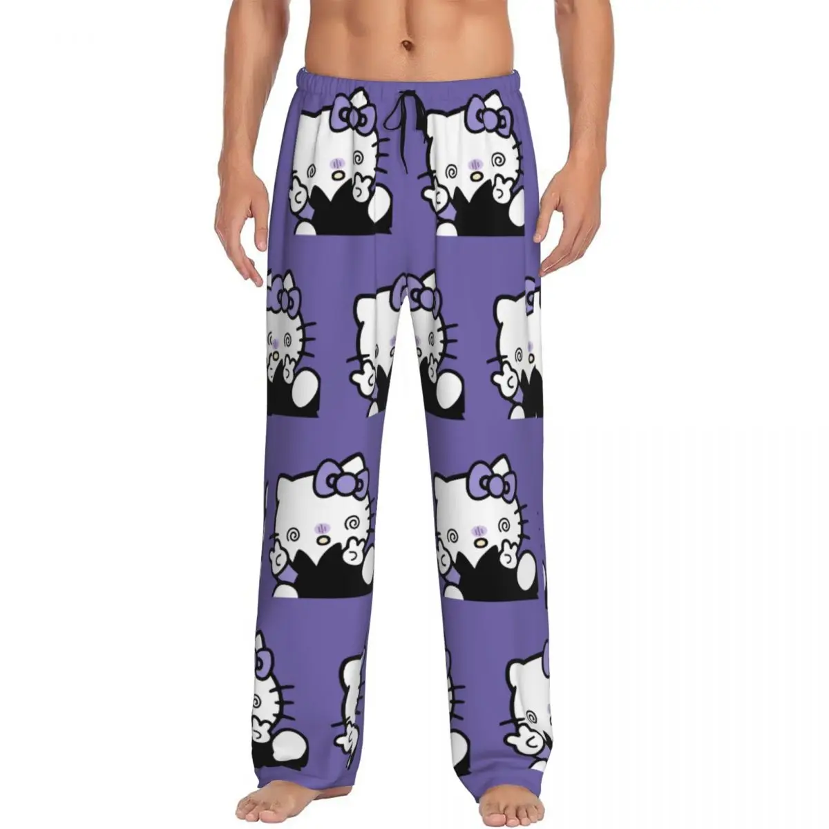 

Custom Hello Kitty Pajama Pants for Men Cartoon Character Lounge Sleep Stretch Sleepwear Bottoms with Pockets