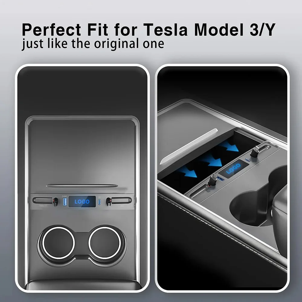 Para Tesla Model 3 Y 2023 27W cargador rápido USB Shunt Hub estación de acoplamiento inteligente adaptador de coche divisor alimentado extensión