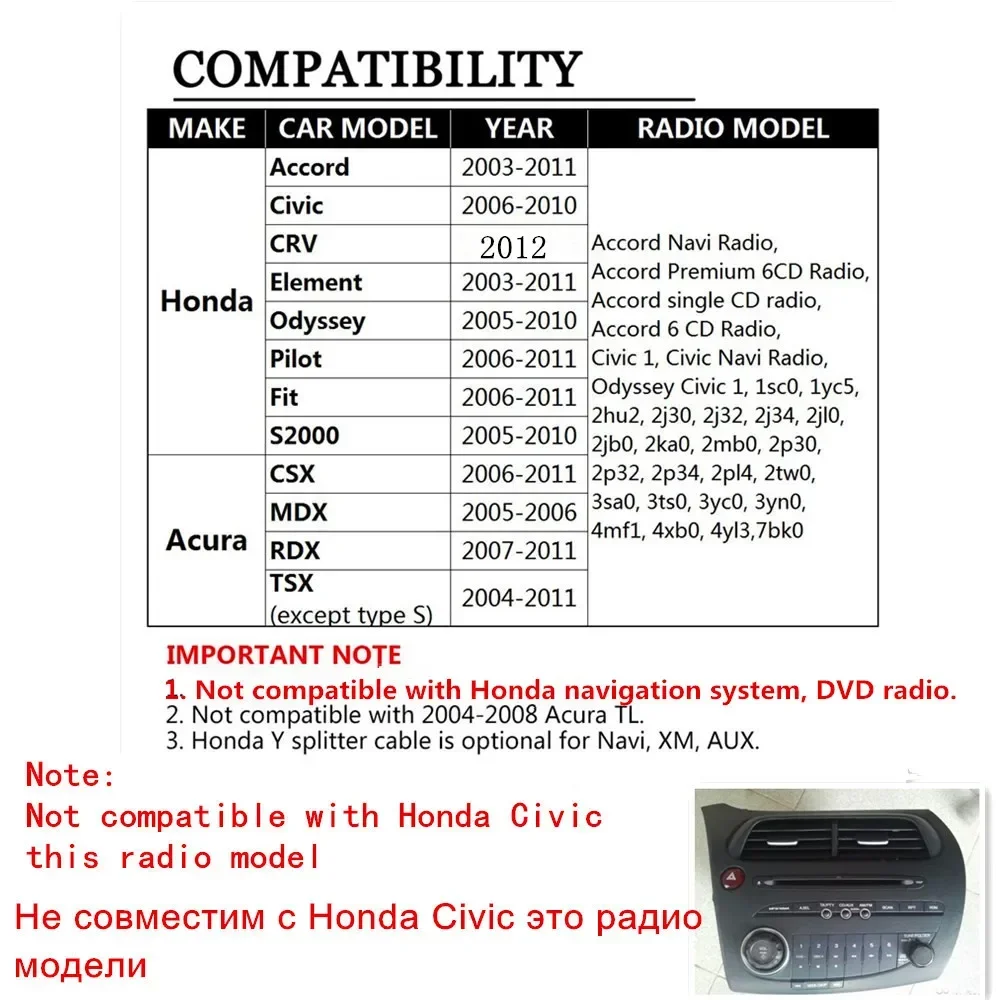 DOXINGYE Car Radio Digital CD Changer Adapter USB Aux-in Adapter MP3 Player for Honda Accord Civic Odyssey 6+8Pin Interface