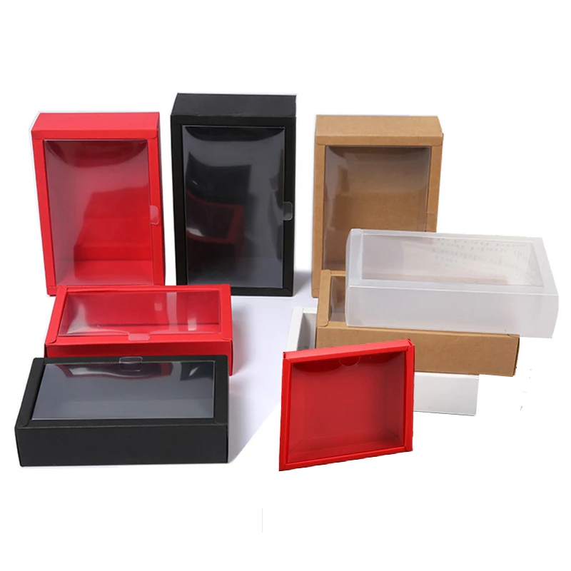 

10Pcs Kraft Gift Box With Clear PVC Window Cookie Cake Candy Party Wedding Packaging Cardboard Delicate Drawer Display Gift Box