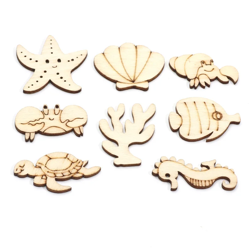 20pcs 12-40mm Mixed Sea Turtle/Horse/Whale Wood DIY Crafts Home Decoration Handicraft Wooden Wedding Embellishments Arts