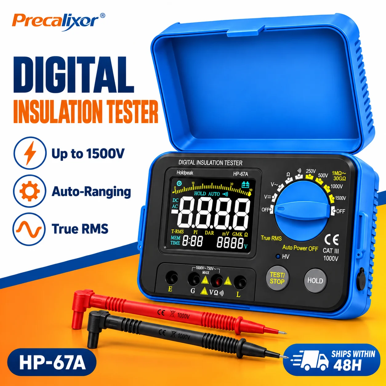 Digital Megohmmeter Insulation Resistance Tester 250V-1500V 4000 Counts True RMS AC DC Voltage Continuity Cable Motor Testing