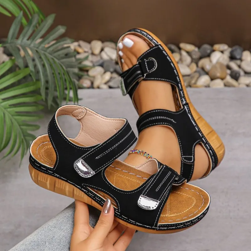 

Summer Luxury Round Toe Women's Wedge Sandals New Fashion Hook Loop Designer Sandals Outdoor Lightweight Casual Platform Sandals