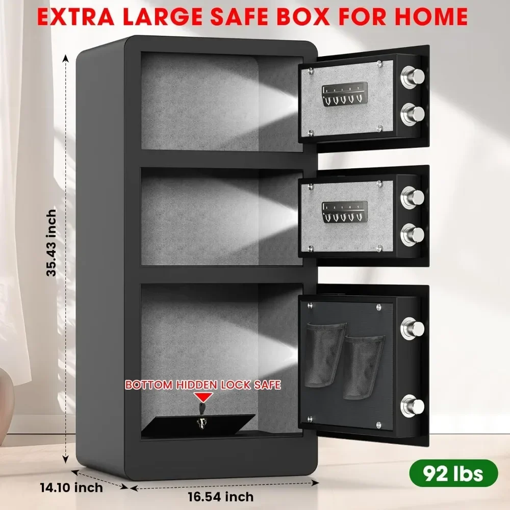 8.0 Cuft Extra Large Heavy Duty Home Safe with Triple Doors, Anti-theft Home Security Safe Box with Electronic Keypad Keys