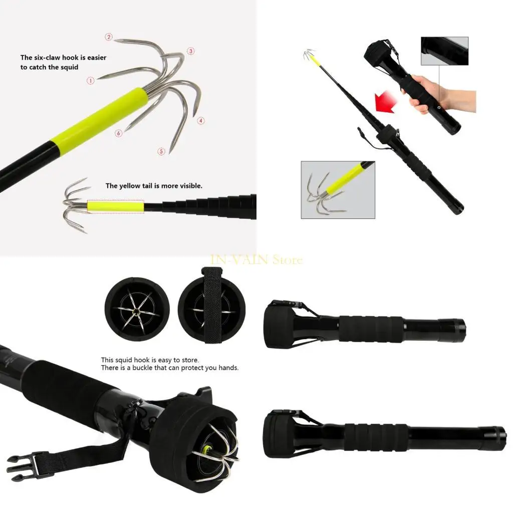 

M5TC телескопический сократительный захват, крючок для кальмара, профессиональный рыболовный снасть с шестью когтями, кальмар,