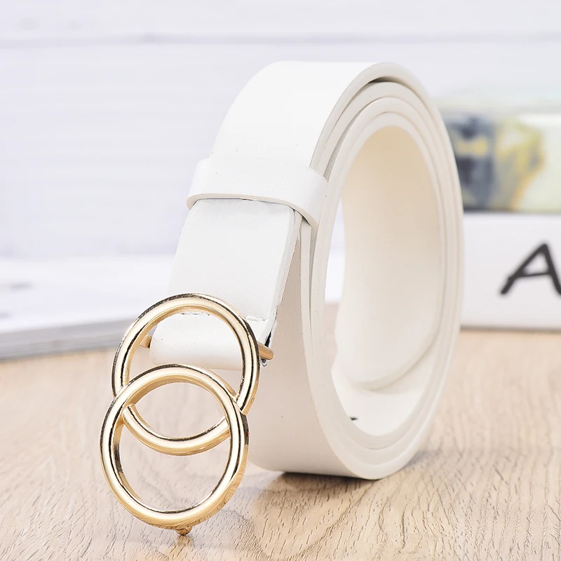 Women's Belt Trend Double Round Buckle Belt Simple And Versatile Youth Belt Pu Leather Belt Paired With Jeans Skirt Women Belts image 5