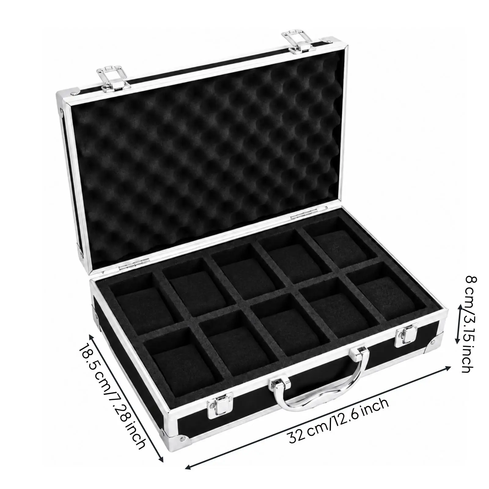 Aluminum Alloy Watch Storage Display Case with Individual Compartments and Pillows for Everyday Transport