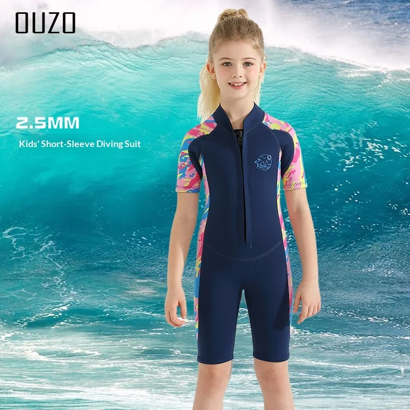 

2.5mm Kids Wetsuit Short Sleeve Thermal UV Protection One Piece Swimsuit Boys Girls Diving Surfing Suit