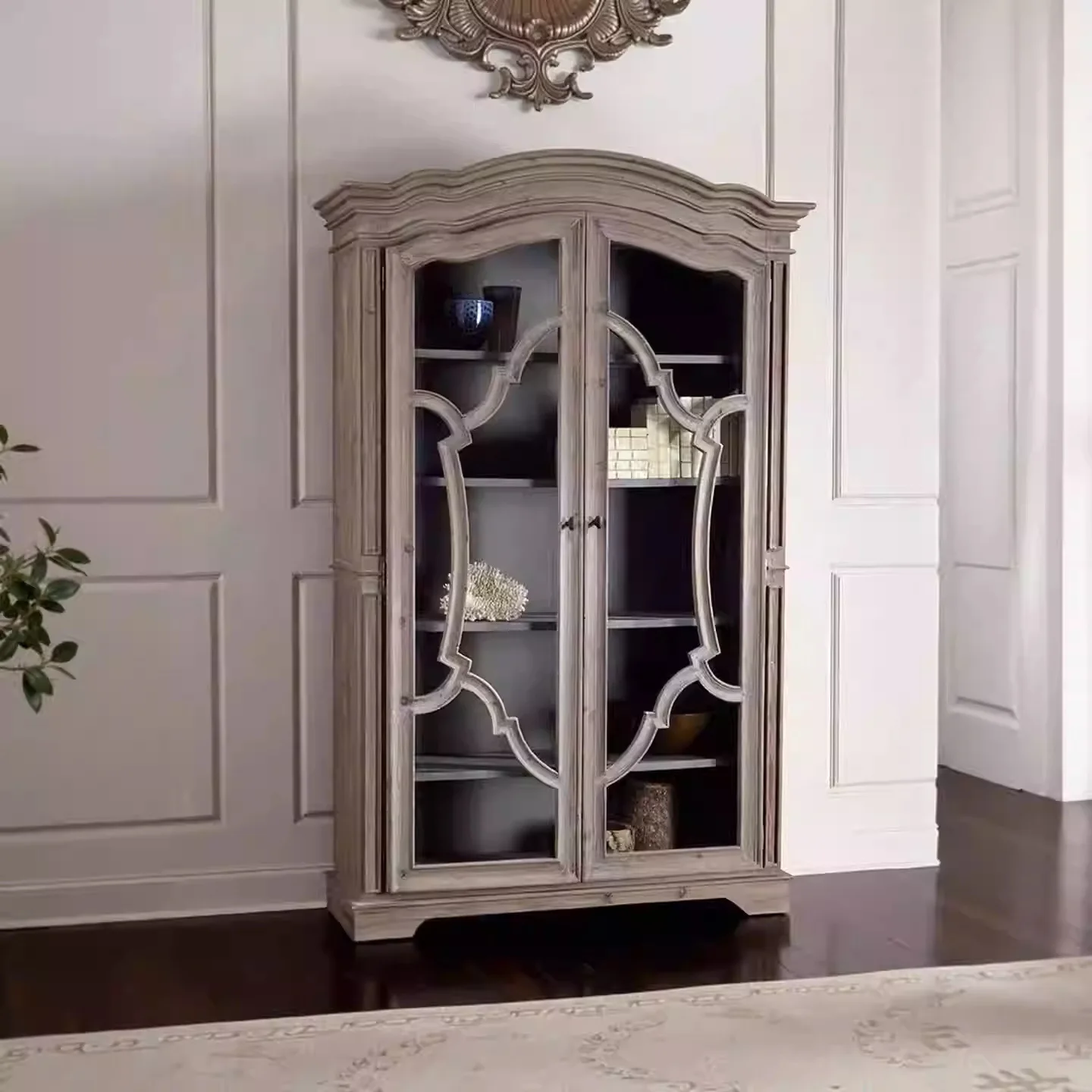 

American style, solid wood, double door, glass, wine cabinet, French style, restaurant