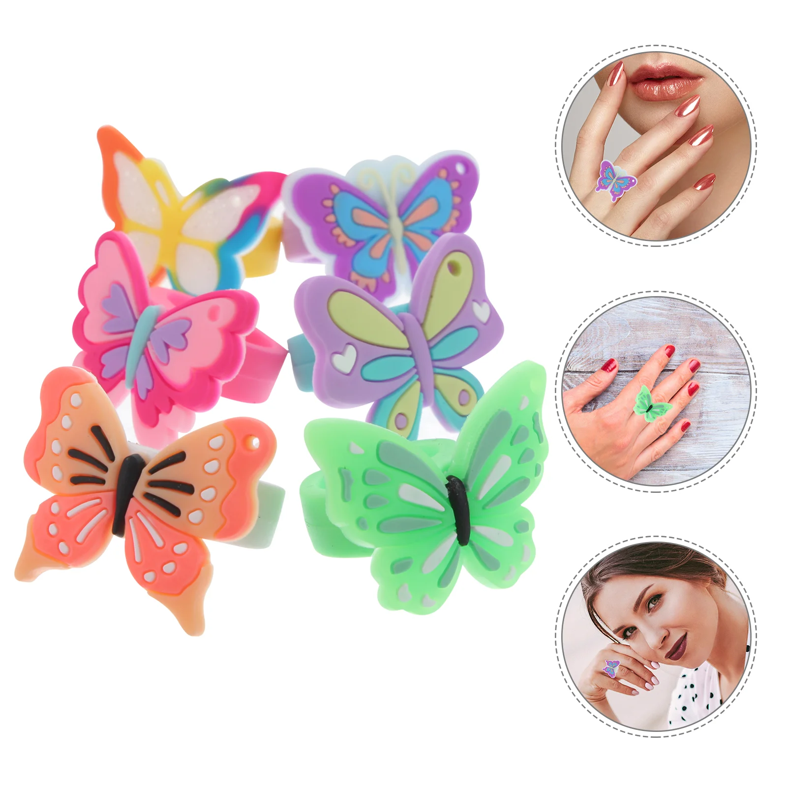 12 Uds. Anillo de mariposa, anillos portátiles de dibujos animados, dedo de niña para regalo para niños pequeños