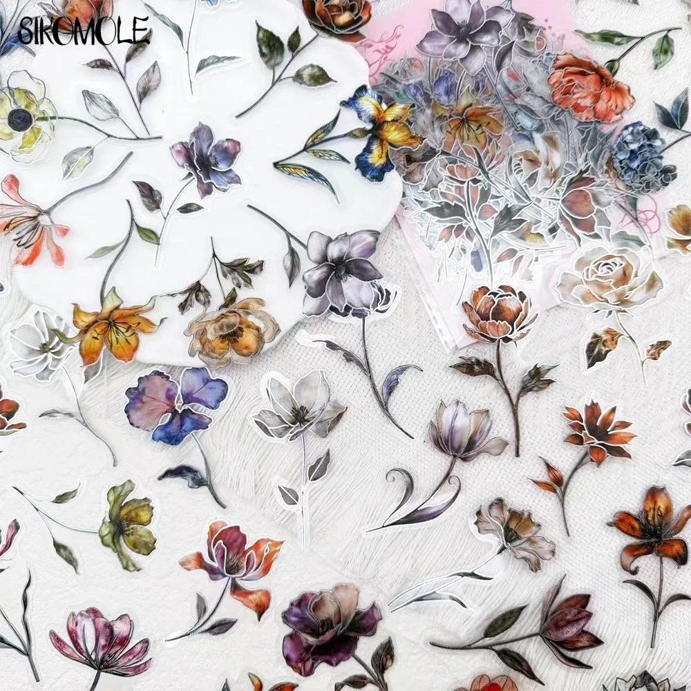

50PCS Transparent Cartoon Flower Graffiti Stickers Decorative Water Cup Guitar Handbook Notebook Waterproof Decals Kids Toy Gift