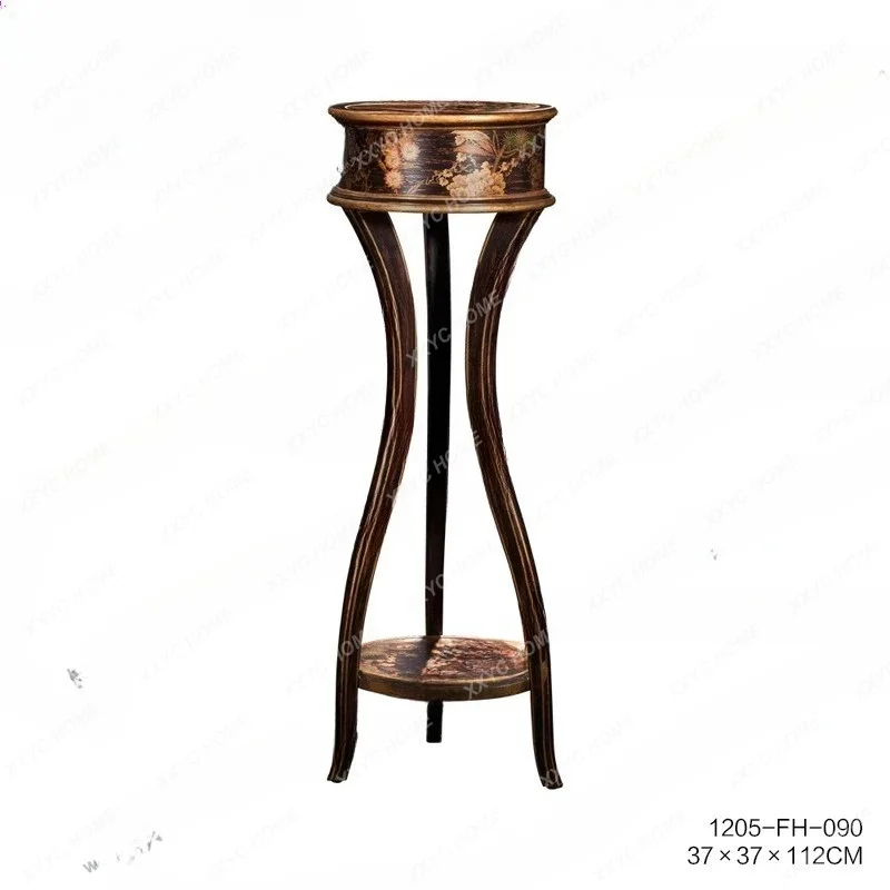 XX  Chinese style retro solid wood flower few traces silver foil painted black tall flower stand