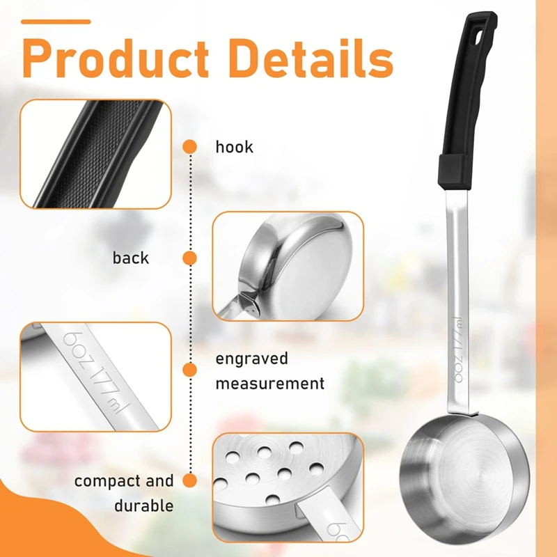 ABBN-4 Pcs Portion Control Serving Spoons Portion Control Spoons Ladle Spoon, Slotted And Unslotted Portion Scoops 6Oz
