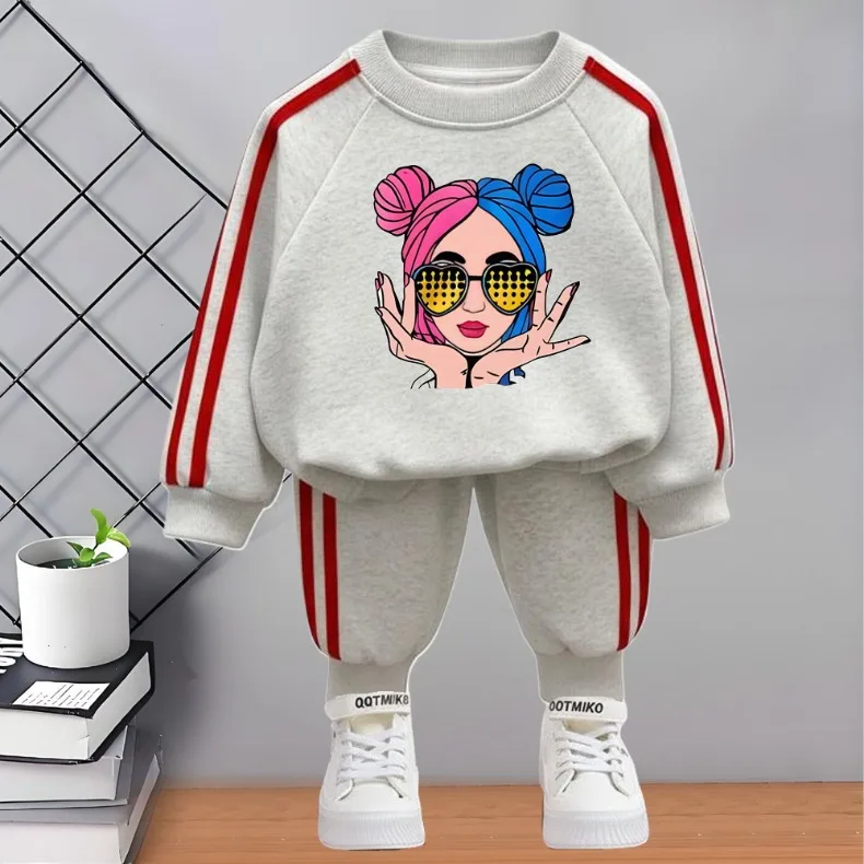 2026 Herbst Neuer Stil Kinder-Trainingsanzug Bedruckte Kinder-O-Neck-Hoodies und Lange Hose Zweiteiliges Set Mädchen Casual Sweatshirt-Sets – Detail 5