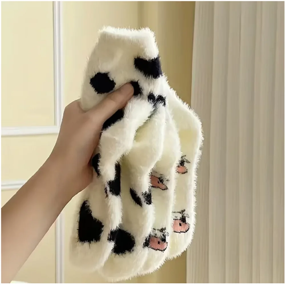 2/3/10 Pairs Women\'s Plush Mid Length Socks Dairy Cattle Thickening Mink Wool Sweet Soft Warm Stay At Home Women\'s Floor Socks