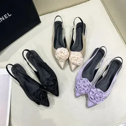 Summer 2024 No Heel Print Footwear Pointed Toe Women's Shoes Flat Rubber for Party and Weddings Purple Outdoor Sandals Woman H F