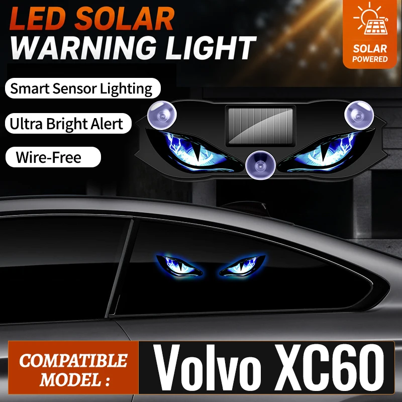 Fits For Volvo XC60 LED Devil Eye Blinking Light Vibration Sensor Wireless Dynamic Anti Rear End Collision Solar Warning Light
