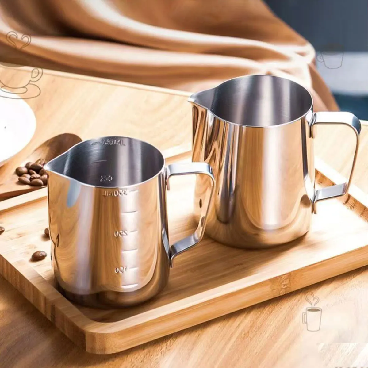 350Ml/600Ml Stainless Steel Measuring Cup, Thickened Latte Art Cup, Pointed Spout Coffee Latte Art Cup, Latte Art Cup with Brushed Finish, Egg Pancake Cup