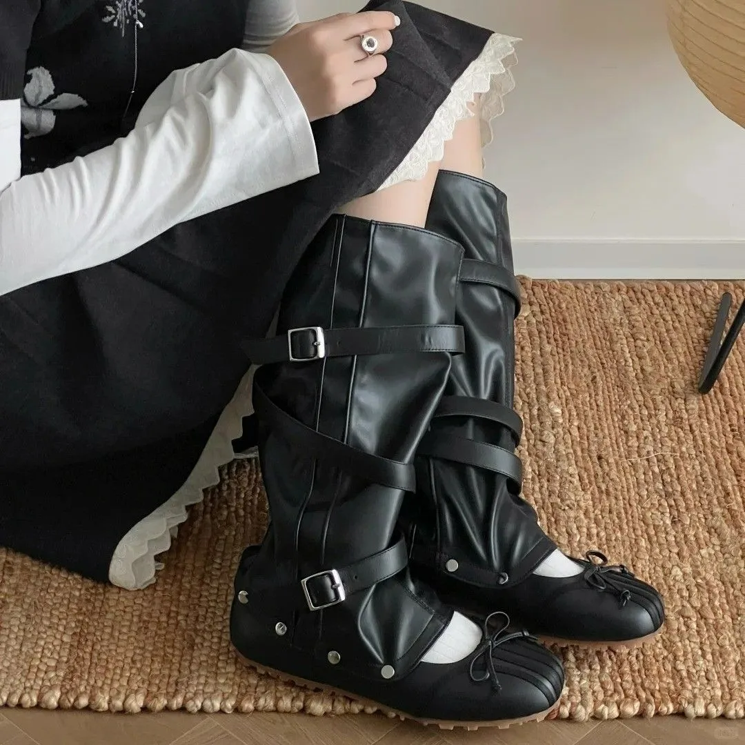 New Detachable Twoway Ballet Boots for WomenFrenchstyle Bow Flat Shoesretro Largecalf Boots That Slim The Legs,summer Cool Boots - view 5